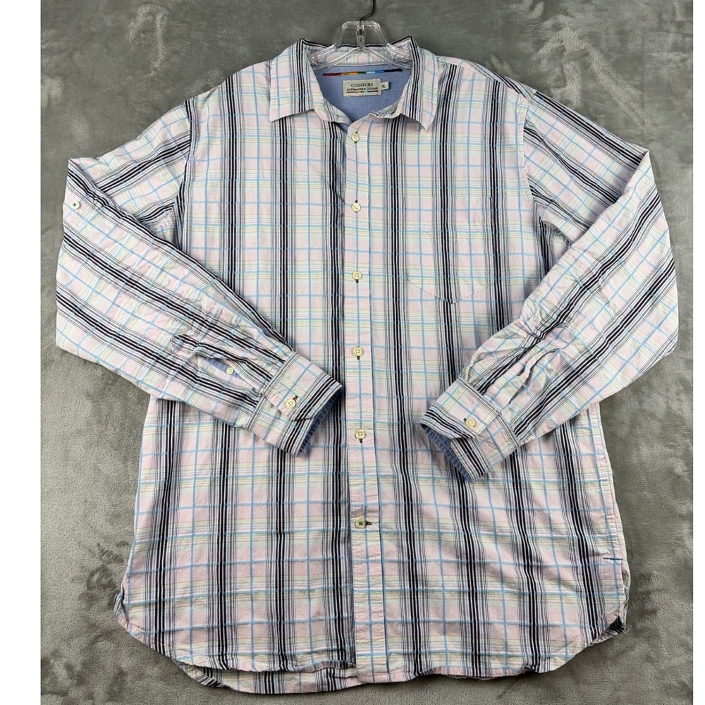 Colours Alexander Julian Mens XL Pink Blue Plaid Cotton Button Down Shirt